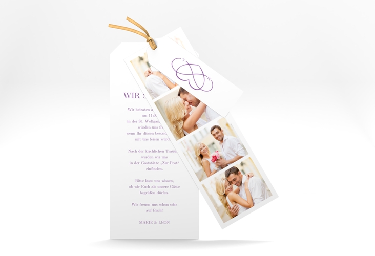 Hochzeitseinladung Infinity Kartentrio lila hochglanz