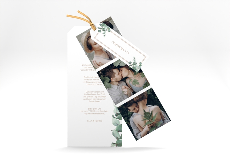 Hochzeitseinladung Eucalypt Kartentrio hochglanz mit Eukalyptus und edlem Rahmen