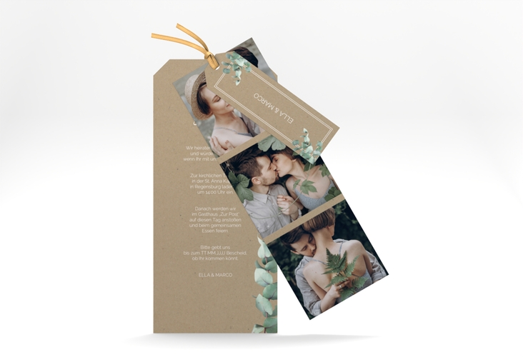 Hochzeitseinladung Eucalypt Kartentrio Kraftpapier mit Eukalyptus und edlem Rahmen