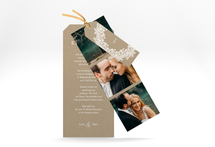Hochzeitseinladung Mariage Kartentrio mit Bogen aus weißer Spitze