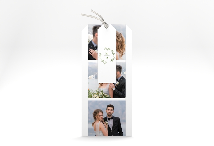 Hochzeitseinladung Filigrana Kartentrio gruen in reduziertem Design mit Initialen und zartem Blätterkranz