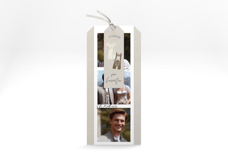 Hochzeitseinladung Trachtenhochzeit Kartentrio beige mit Dirndl und Lederhose
