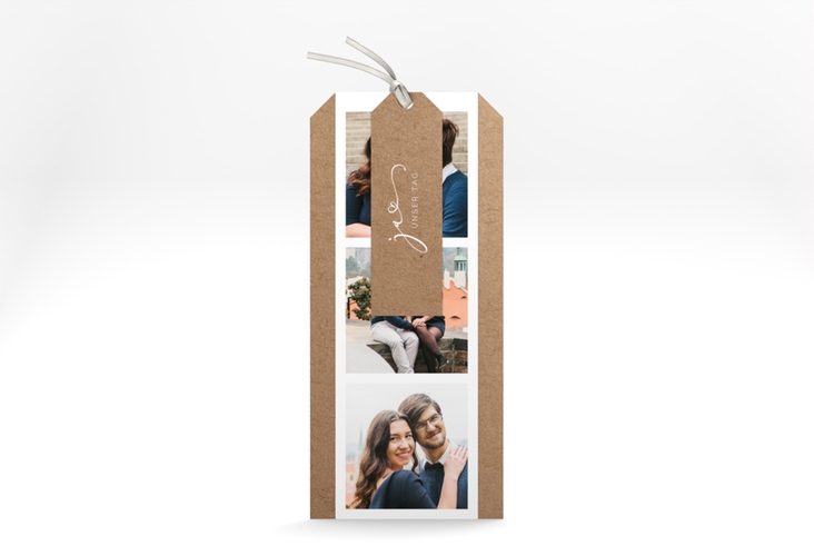 Hochzeitseinladung Jawort Kartentrio Kraftpapier hochglanz modern minimalistisch mit veredelter Aufschrift