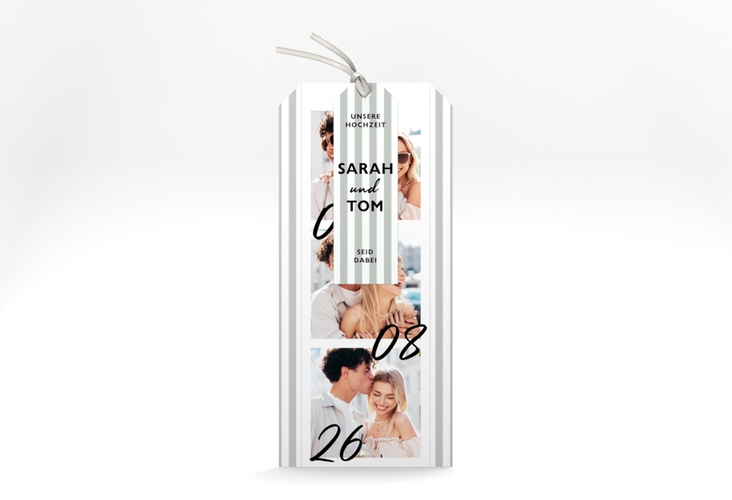 Hochzeitseinladung Strips Kartentrio gruen mit Streifenmuster