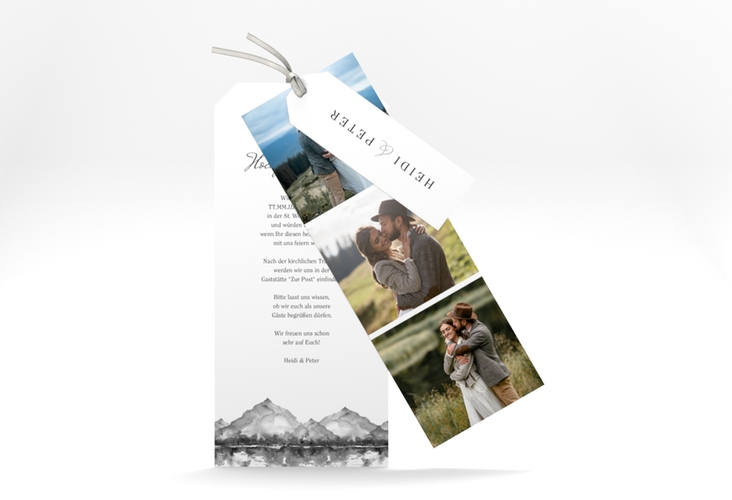 Hochzeitseinladung Bergliebe Kartentrio grau hochglanz mit Gebirgspanorama für Berghochzeit