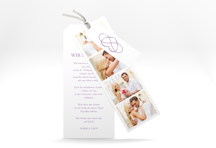 Hochzeitseinladung Infinity Kartentrio lila