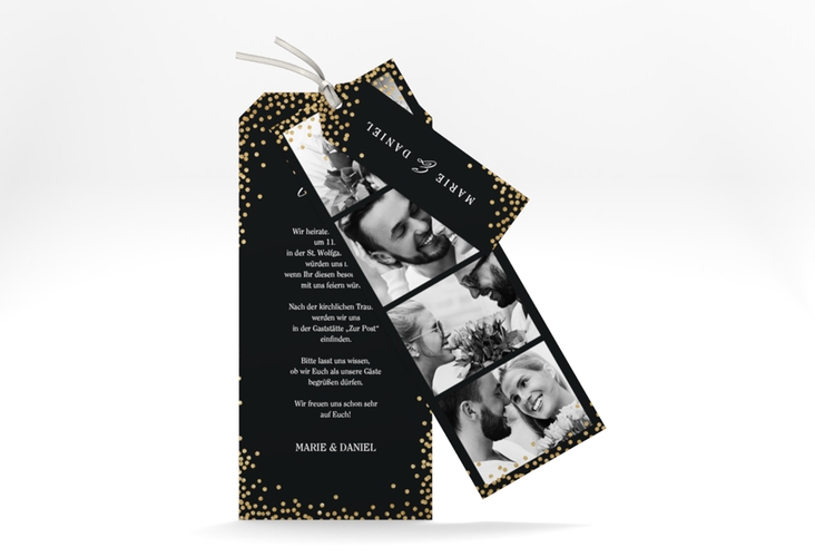 Hochzeitseinladung Glitter Kartentrio schwarz hochglanz