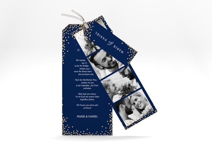 Hochzeitseinladung Glitter Kartentrio blau