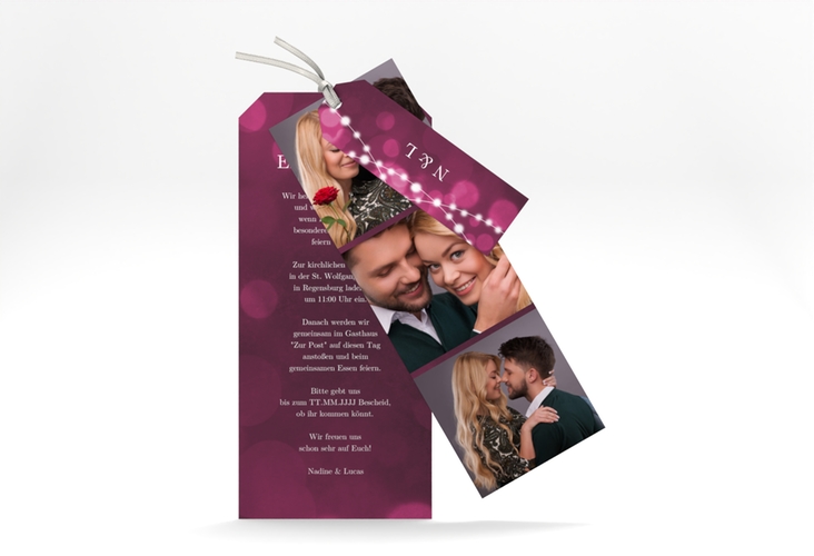 Hochzeitseinladung Lichtspiel Kartentrio pink hochglanz