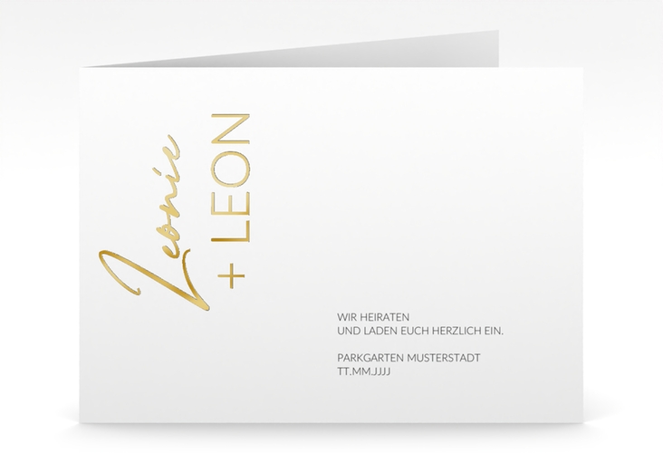 Hochzeitseinladung Your Name mittlere Klappkarte quer gold