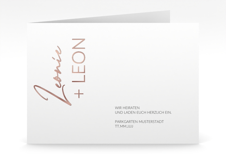 Hochzeitseinladung Your Name mittlere Klappkarte quer rosegold