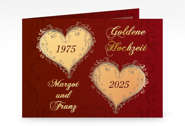 Hochzeitseinladung Goldene Hochzeit mittlere Klappkarte quer gold