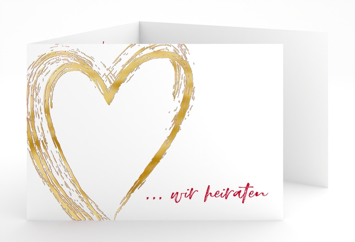 Hochzeitseinladung Liebe A6 Doppel-Klappkarte rot gold