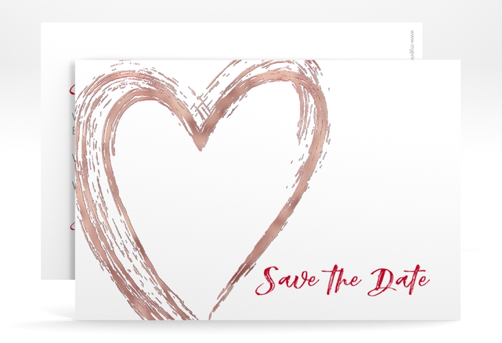 Save the Date-Karte Liebe A6 Karte quer rot rosegold