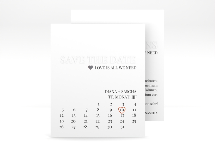 Save the Date-Kalenderblatt Embossing Kalenderblatt-Karte rot silber