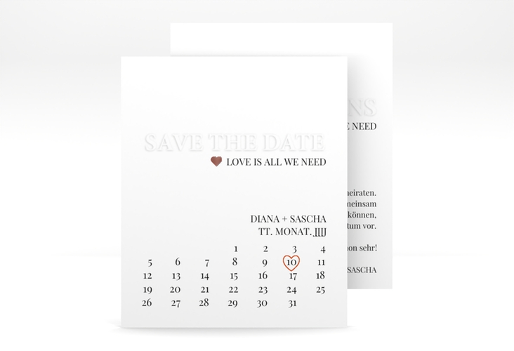 Save the Date-Kalenderblatt Embossing Kalenderblatt-Karte rot rosegold