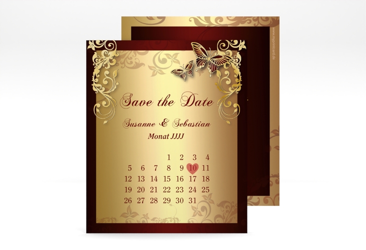 Save the Date-Kalenderblatt Toulouse Kalenderblatt-Karte rot gold