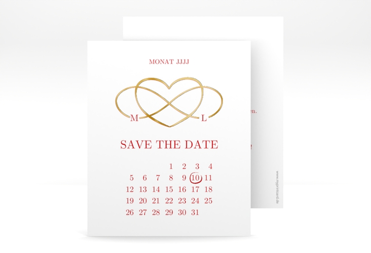 Save the Date-Kalenderblatt Infinity Kalenderblatt-Karte rot gold
