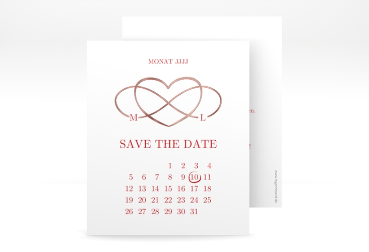 Save the Date-Kalenderblatt Infinity Kalenderblatt-Karte rot rosegold