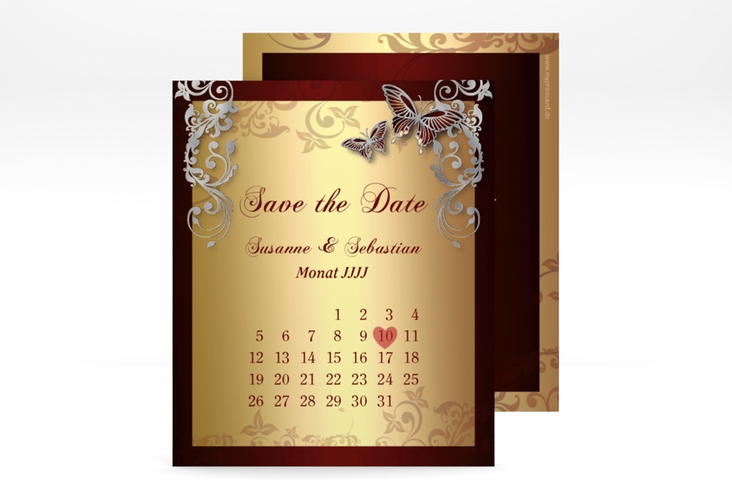 Save the Date-Kalenderblatt "Toulouse" Kalenderblatt-Karte rot silber