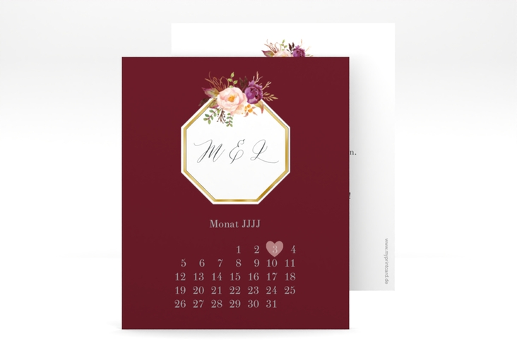 Save the Date-Kalenderblatt Prachtvoll Kalenderblatt-Karte rot gold