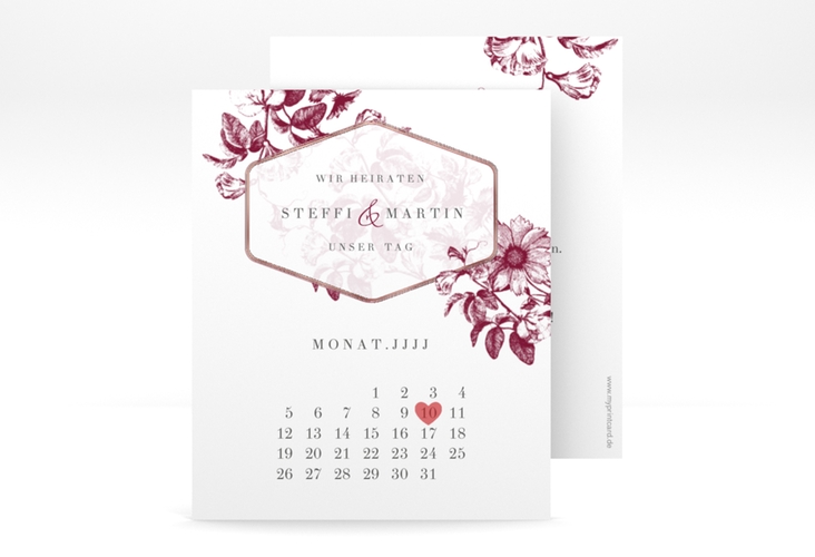 Save the Date-Kalenderblatt Magnificent Kalenderblatt-Karte rot rosegold
