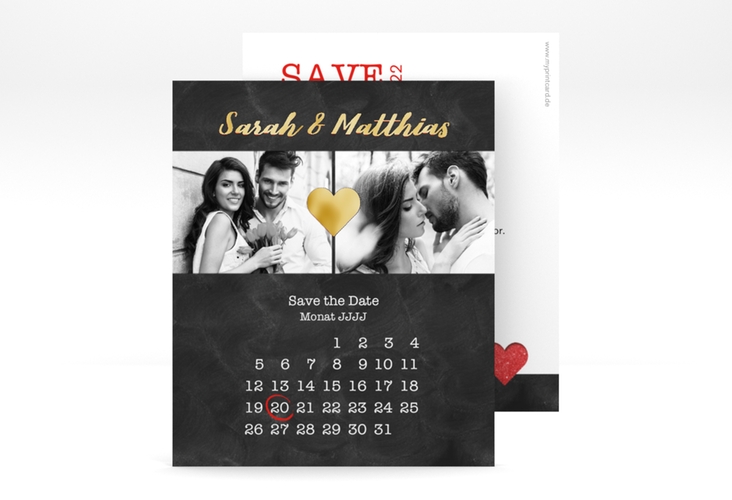 Save the Date-Kalenderblatt Sparkly Kalenderblatt-Karte rot gold