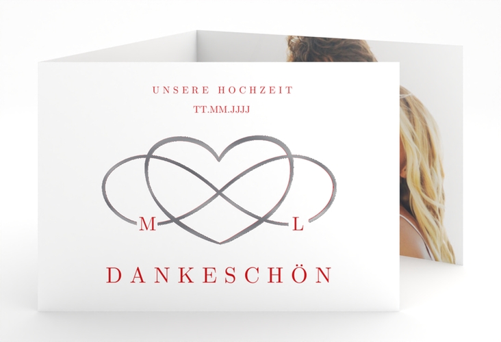 Danksagungskarte Hochzeit Infinity A6 Doppel-Klappkarte rot silber