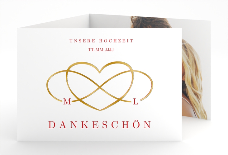 Danksagungskarte Hochzeit Infinity A6 Doppel-Klappkarte rot gold