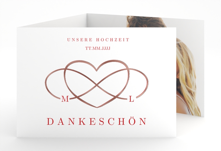 Danksagungskarte Hochzeit Infinity A6 Doppel-Klappkarte rot rosegold