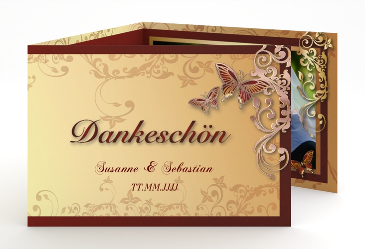 Danksagungskarte Hochzeit Toulouse A6 Doppel-Klappkarte rot rosegold