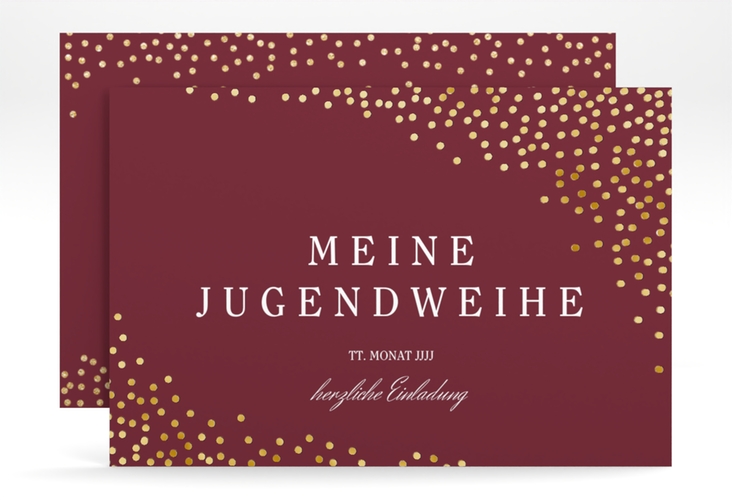 Einladung Jugendweihe Glossa A6 Karte quer rot gold