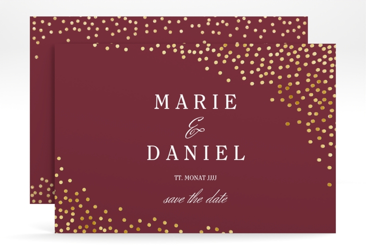 Save the Date-Karte Glitter A6 Karte quer rot gold