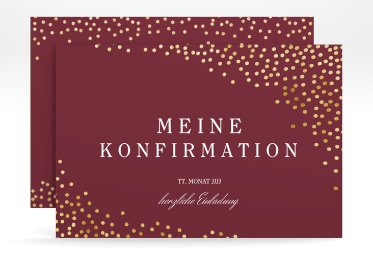 Einladung Konfirmation Glossy A6 Karte quer rot gold