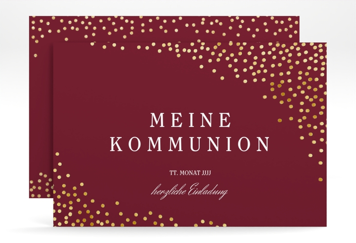 Einladung Kommunion Glanzvoll A6 Karte quer rot gold