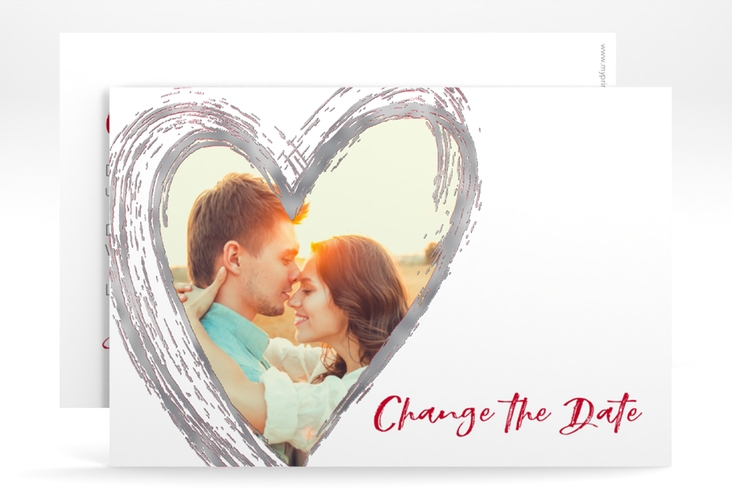 Change the Date-Karte Liebe A6 Karte quer rot silber
