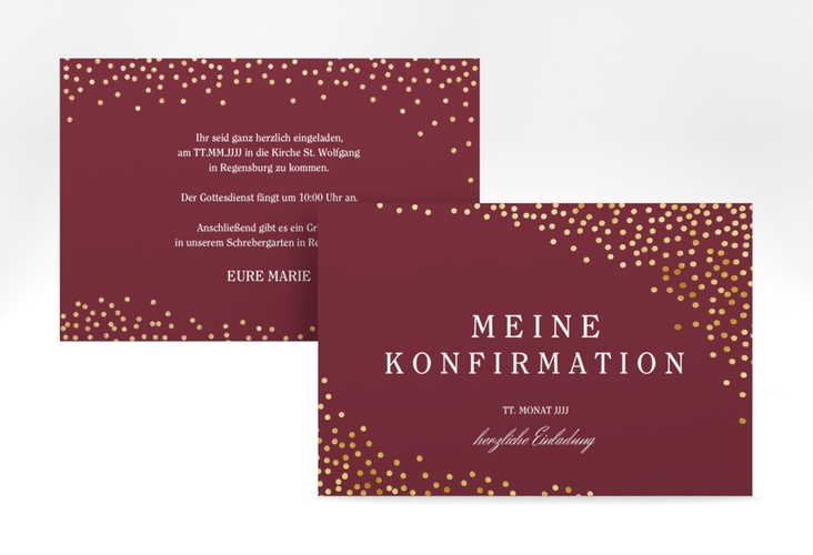 Einladung Konfirmation Glossy A6 Karte quer rot gold
