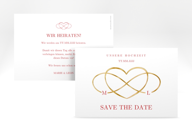 Save the Date-Karte Infinity A6 Karte quer rot gold