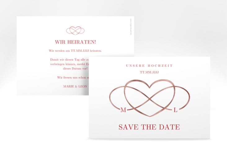Save the Date-Karte Infinity A6 Karte quer rot rosegold