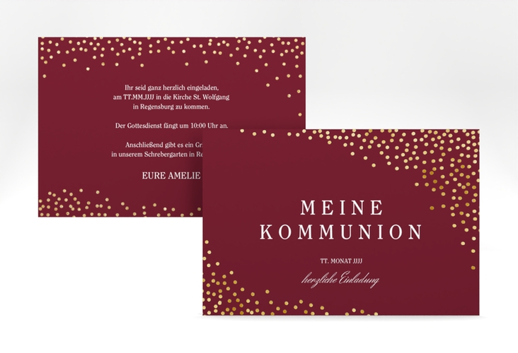 Einladung Kommunion Glanzvoll A6 Karte quer rot gold