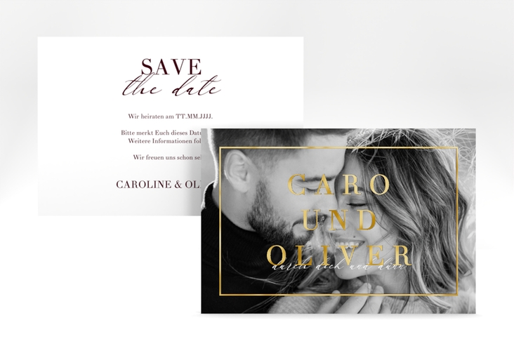 Save the Date-Karte "Moment" DIN A6 quer rot gold