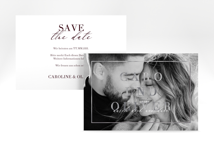 Save the Date-Karte Moment A6 Karte quer rot silber