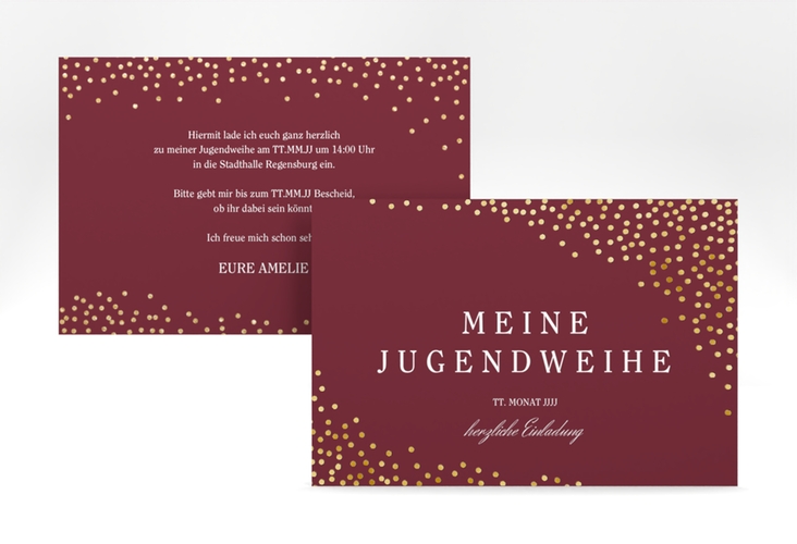 Einladung Jugendweihe Glossa A6 Karte quer rot gold