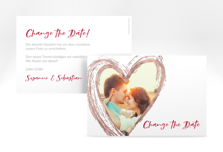 Change the Date-Karte Liebe A6 Karte quer rot rosegold