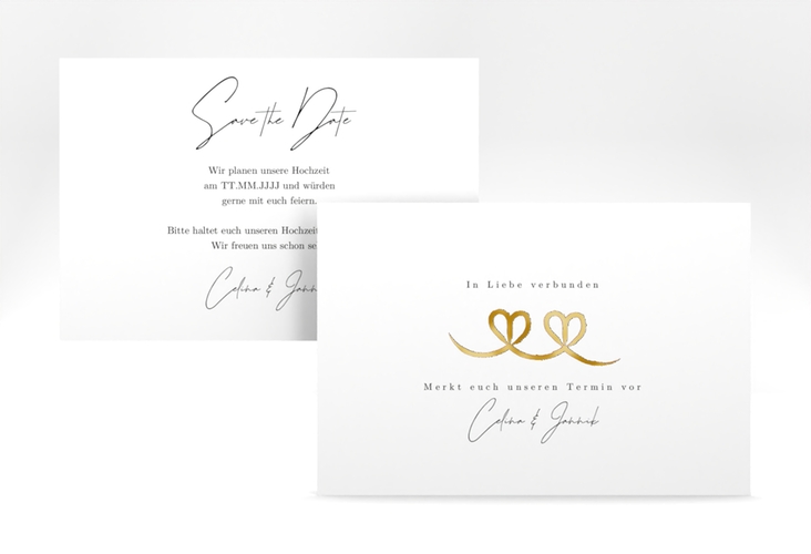 Save the Date-Karte Doppelherz Schleife A6 Karte quer rot gold