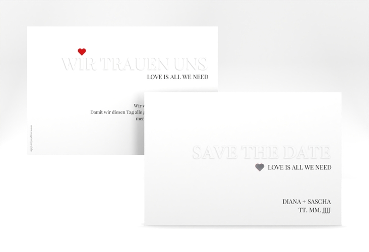Save the Date-Karte Embossing A6 Karte quer rot silber