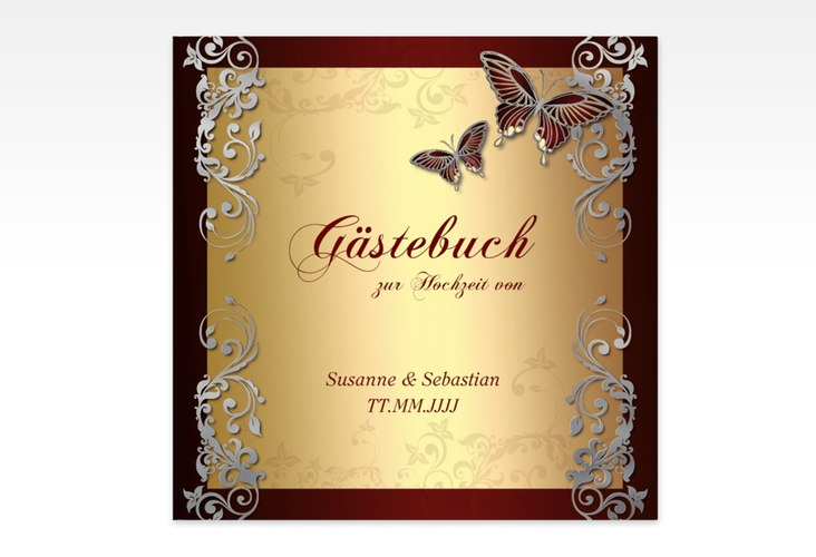 Gästebuch Creation Toulouse 20 x 20 cm, Hardcover rot silber romantisch mit Schmetterlingen