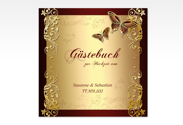 Gästebuch Creation Toulouse 20 x 20 cm, Hardcover rot gold romantisch mit Schmetterlingen
