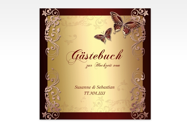 Gästebuch Creation Toulouse 20 x 20 cm, Hardcover rot rosegold romantisch mit Schmetterlingen