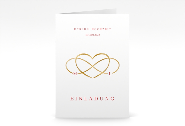 Einladungskarte Hochzeit Infinity A6 Klappkarte hoch rot gold